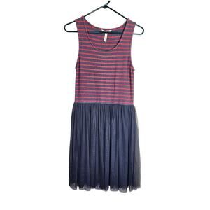 Matilda Jane TWAS THE NIGHT Dress Tank Tulle Striped Red Gray Women's Size M